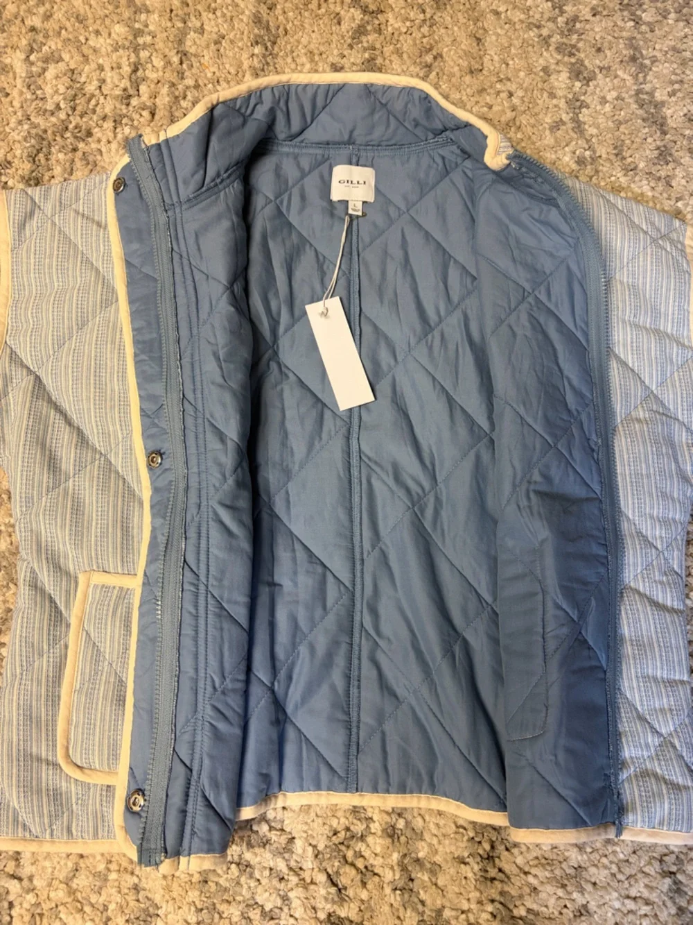Gilli Light Blue Quilted Vest with Cream NWT size Large - Picture 5 of 10